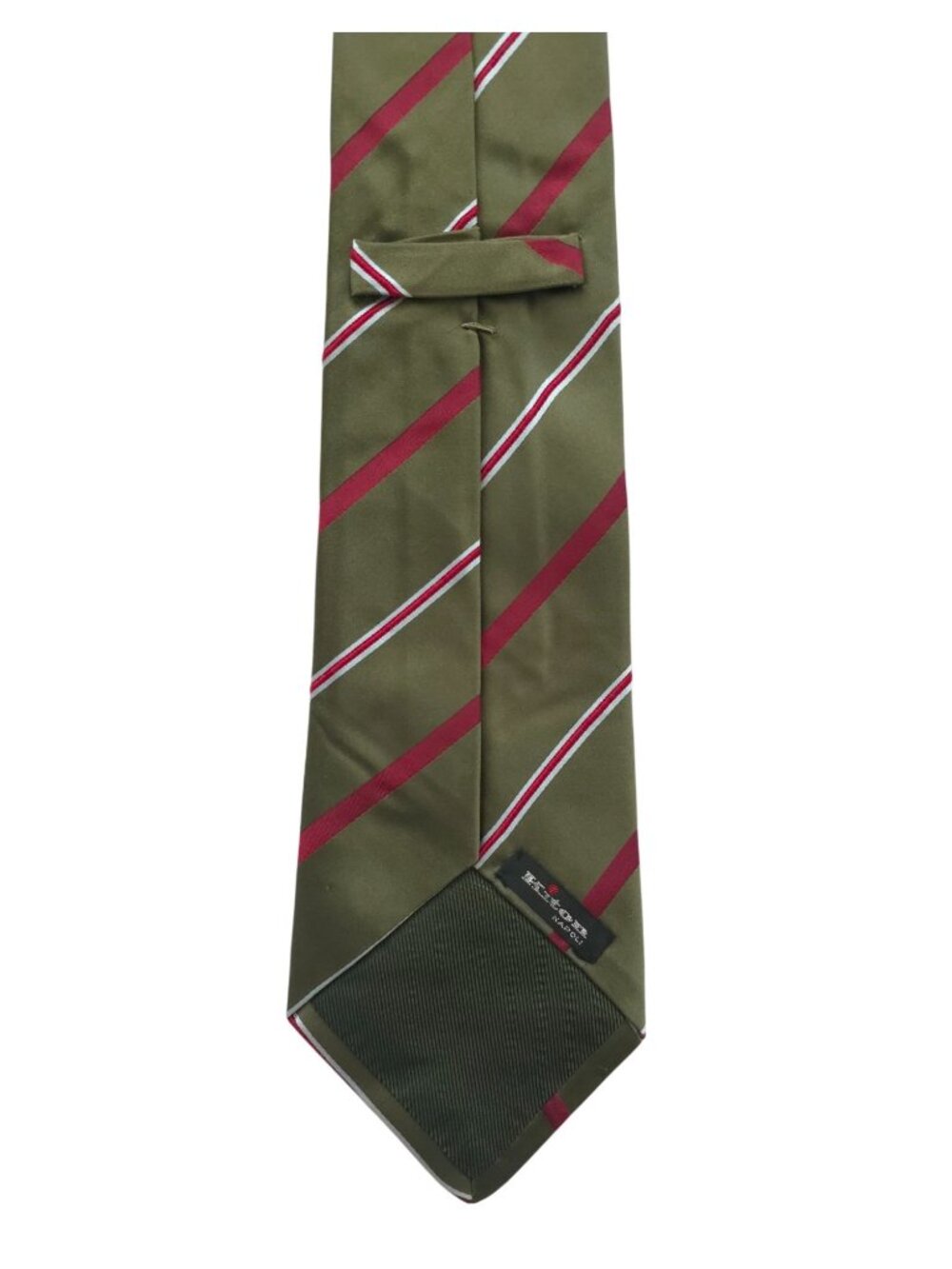 Kiton Napoli Olive Green & Red Striped 100% Silk Tie - Made In Italy - Picture 2 of 4